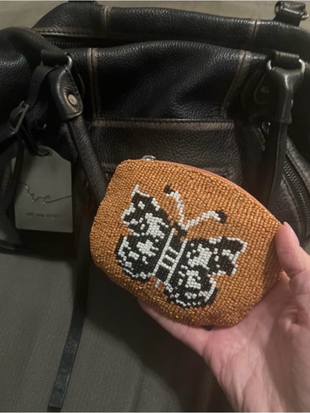 FP Mariposa Glass Beaded Butterfly Wallet in Orange and Black “Desert Topaz” - Picture 5 of 6